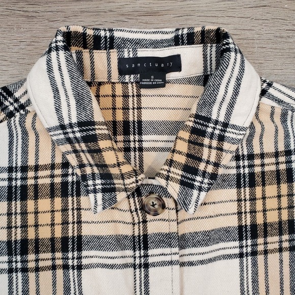 Sanctuary Button Down Plaid Shacket Womens Sz S Oversized Toffee - Picture 3 of 10